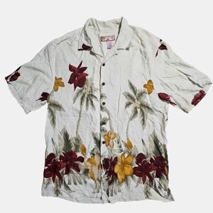 Caribbean Joe Floral Hibiscus Short Sleeve Button Up Shirt XL Tropical Rayon Y2K